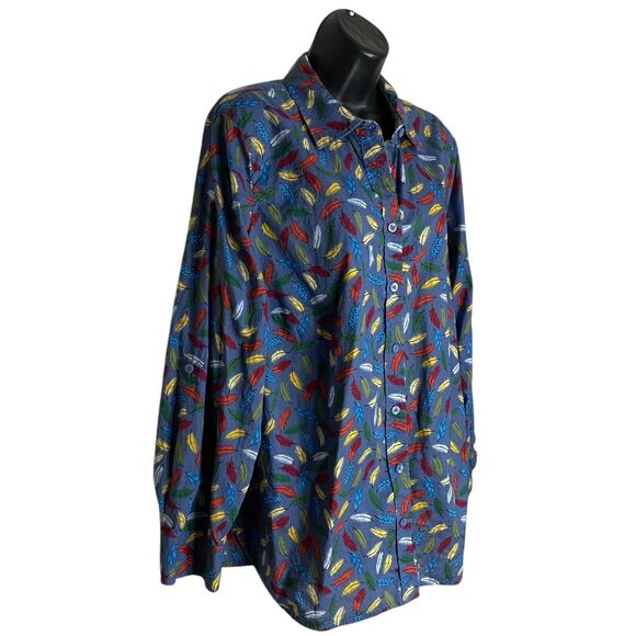 Talbots Top Womens 1X Button Up Roll Tab Sleeve Shirt Feather Artsy Western Boho - Picture 4 of 11